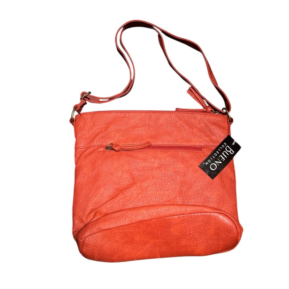 Bueno Cross Body Shoulder Bag Dark Orange Red Vegan Leather Adjustable Strap - Picture 3 of 10